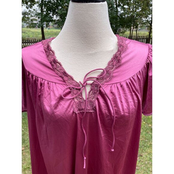 Vanity Fair Womens Pink Satin Nightgown Size L Nylon Vintage - Picture 2 of 7